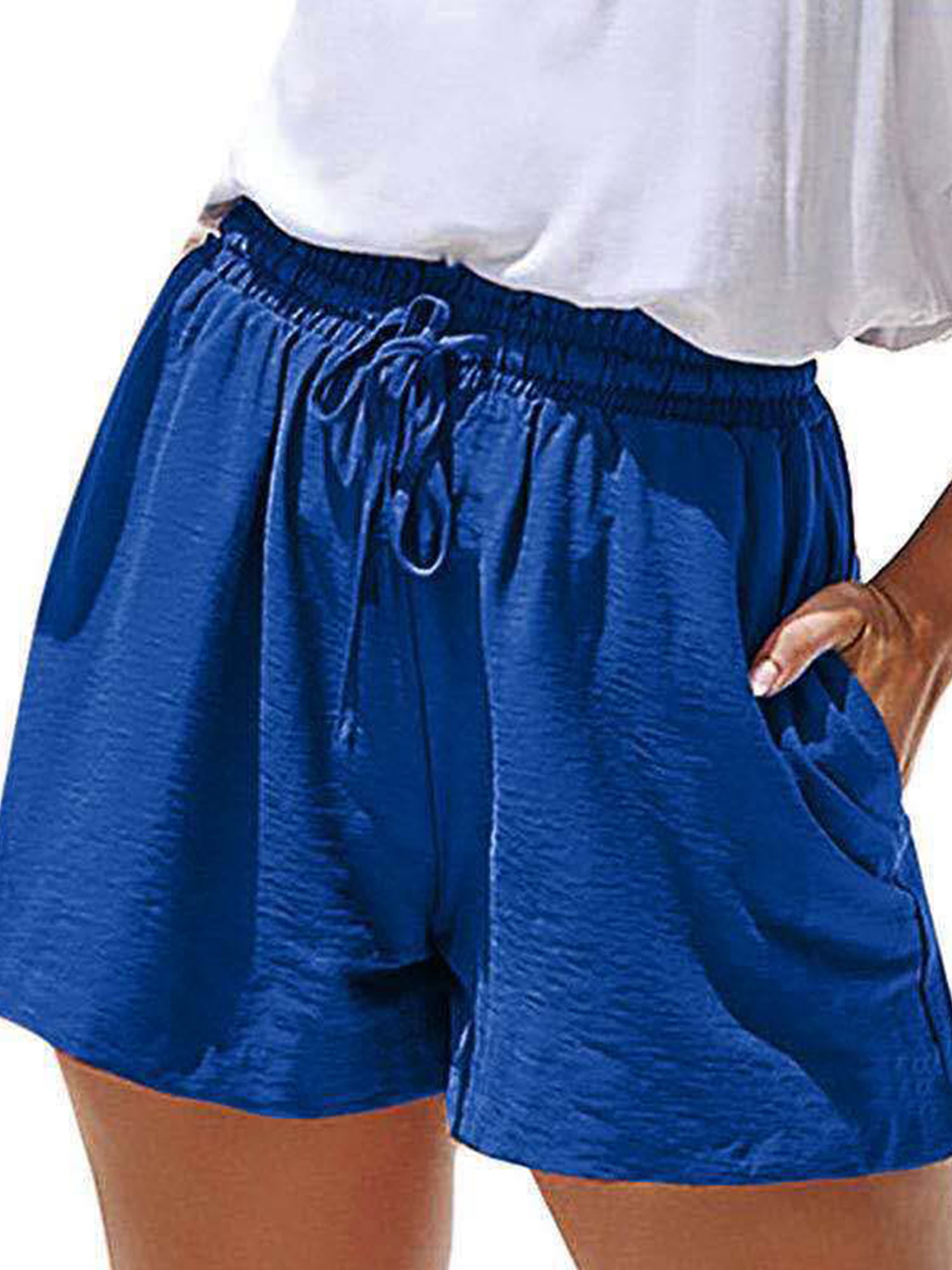 Womens Casual Shorts Plain Elastic Waist Drawstring Pockets Beach ...