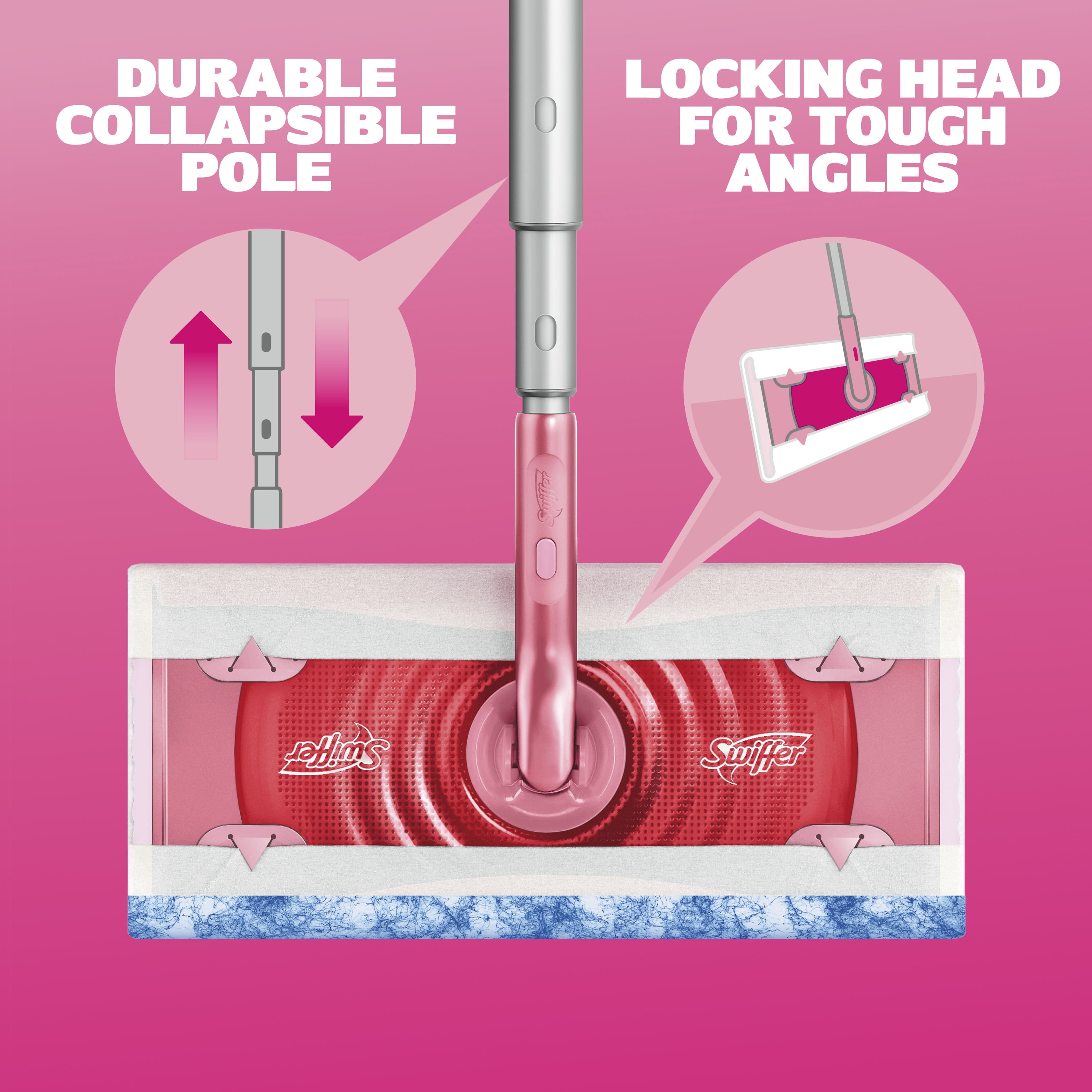 Swiffer Pink Mop & Go Deluxe Kit with Dry & Wet Refills, Unscented, 1 Handle + 2 Hair Magnet Dry Refills & 6 Mop & Go Wet Refills