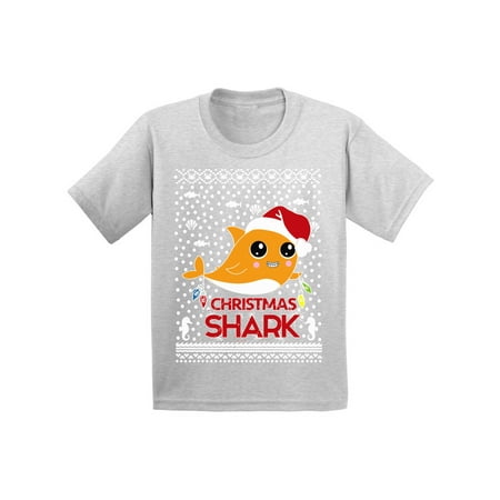 

Awkward Styles Ugly Christmas T-Shirt for Boys Girls Orange Xmas Shark Toddler Shirt