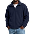 thumbnail image 2 of Polar Fleece Jacket for Men Full Zip Stand Collar Long Sleeve Lightweight Soft Warm Cozy Casual Fall Winter Outdoor Coat Warm Fleece Dark Blue 4XL, 2 of 6