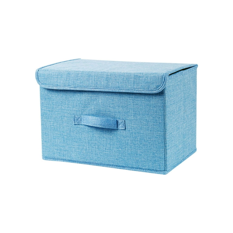 Fabric Storage Basket With Pu Leather Handles, Folding Storage Bin