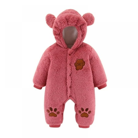 

MAXCOZY 3-12M Newborn Baby Girl Boy Outfits Long Sleeve Plush Hooded Romper Footies Jumpsuit Toddler Fall Winter Clothes