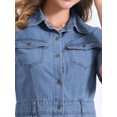 thumbnail image 5 of DARING DIVA Denim Collared Short Sleeve A-Line Midi Dress L Light Blue, 5 of 6