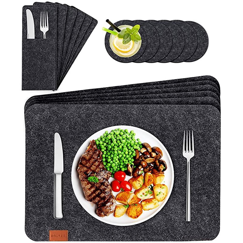 Felt Place Mats Heat Resistant Mat Set Felt Placemats,18pcs Placemats for Dining Table Set of 6 Includes Coasters and Silverware Holders.