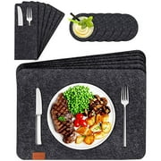 CAROOTU 18Pcs/set Washable Felt Placemats Table Mats Glass Coasters Cutlery Bags Set Insulation Pads