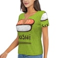 thumbnail image 2 of Wukai Fresh Sushi Casual V-Neck Graphic Tees for Women: Lightweight and Breathable Summer Tops with Stylish Design-XX-Large, 2 of 8