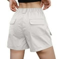 thumbnail image 5 of Mohiass Women's Bermuda Cargo Shorts Above The Knee Length Elastic Waist Summer Casual Trendy Solid Shorts with 6 Pockets White L, 5 of 5