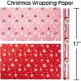 thumbnail image 3 of Pink Christmas Wrapping Paper, Girl Christmas Gift Wrap, Reversibe Santa Claus Snowy Forest Design w/Metallic Foil Shine Holiday Wrapping Paper for Winter Celebrations (17 Inch X 33 Feet), 3 of 14