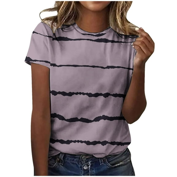 Kovlvoll Plus Size Tops for Women Summer Striped Crewneck Short Sleeve T Shirts Loose Casual Comfy Tees