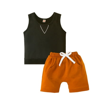 

Sunisery Kids Toddler Baby Boys Summer Outfits Embroidery Tank Tops Vest Shorts Clothes Set Black Brown 0-6 Months