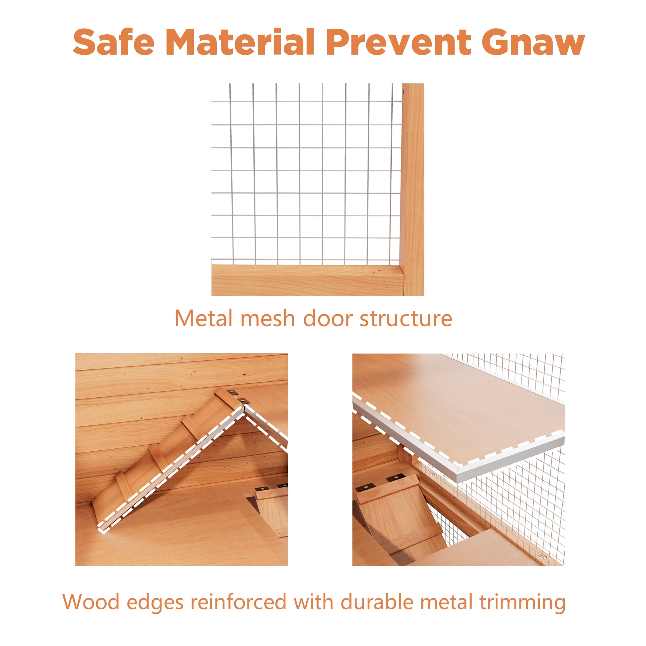 Multi-Level Chinchilla Cage Chew-Proof Indoor Ventilated Wood Small Animal Hutch with Wheels Storage Cabinet,Orange
