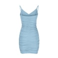 thumbnail image 5 of Women's Sleeveless Ruched Bodycon Spaghetti Strap Mini Club Party Dresses 2026 Vacation (Light Blue,L), 5 of 6