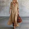 thumbnail image 4 of Lnmiateer Vintage Collared Long Sleeve Maxi Dress Ladies Loose Fit Front Split Hem Side Pockets Soft Casual Dress Autumn Winter Travel Outdoor Outfit, 4 of 6
