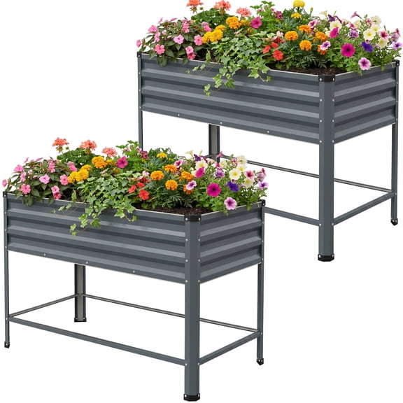 TECANA 2 Pack Metal Raised Garden Bed with Legs, 48x31.5x24 in Grey Outdoor Planter Box