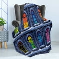 thumbnail image 4 of Urban Soft Flannel Fleece Throw Blanket, Building with Colorful Windows in the Snowy Winter Night Time Illustration Image, Cozy Plush for Indoor and Outdoor Use, 50" x 70", Multicolor, by Ambesonne, 4 of 5
