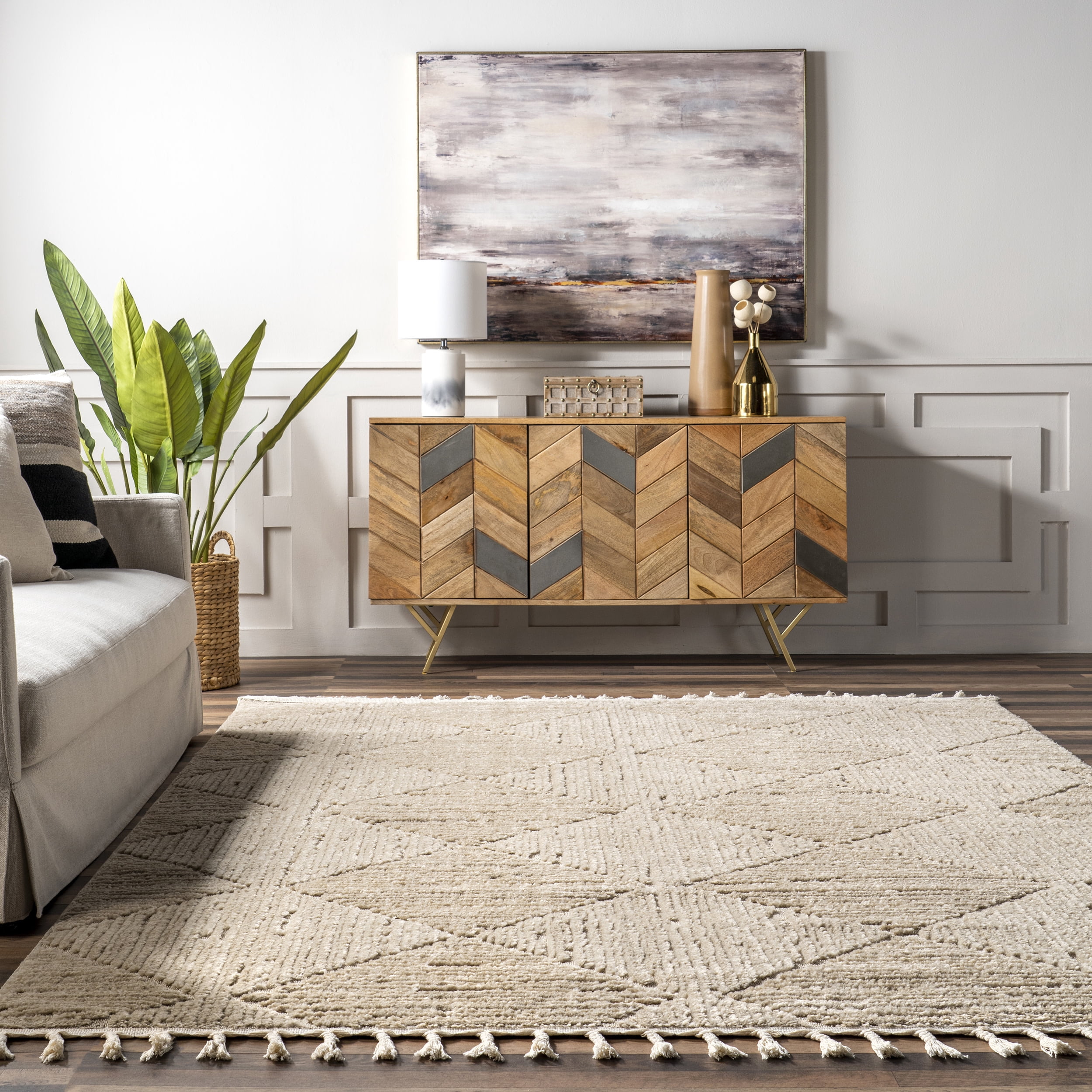 nuLOOM Kerry Textured Geometric Tasseled Area Rug, 9' x 12', Ivory