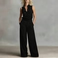 thumbnail image 4 of Gamivast Business Casual Outfits for Women 2 Piece Ruffle Button Down Shirt & Wide Leg Pants Sets Sleeveless Work Wear Elegant Office Dressy, 4 of 5