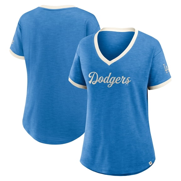 Women's Fanatics Royal Los Angeles Dodgers Relaxed Fit Vintage Play- Slub V-Neck Fashion Top
