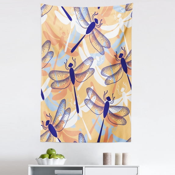 Animal Tapestry, Uneven Big Repetitive Winged Bug 2 Pairs of Patched Wings Flying Orange Blobs, Fabric Wall Hanging Decor for Bedroom Living Room Dorm, 5 Sizes, Multicolor, by Ambesonne