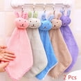 thumbnail image 2 of 2pcs Absorbent Hand Towel Set Chenille Microfiber Soft Kitcken Wash Towel with Rope Hanging, Cute Cartoon Rabbit Head Coral Fleece Water Absorbent Hand Towel Scarf, 2 of 8