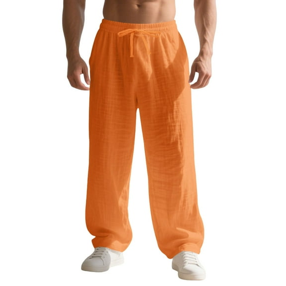 sususu Sweatpants Men,Men's Casual Straight Leg Pants Comfortable Stylish Home Beach Wear Soft Lightweight Trousers,Orange,L
