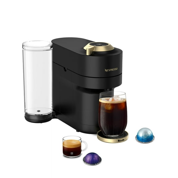 Nespresso Festive Vertuo Pop  Coffee and Espresso Maker by Breville, Matte Black Gold