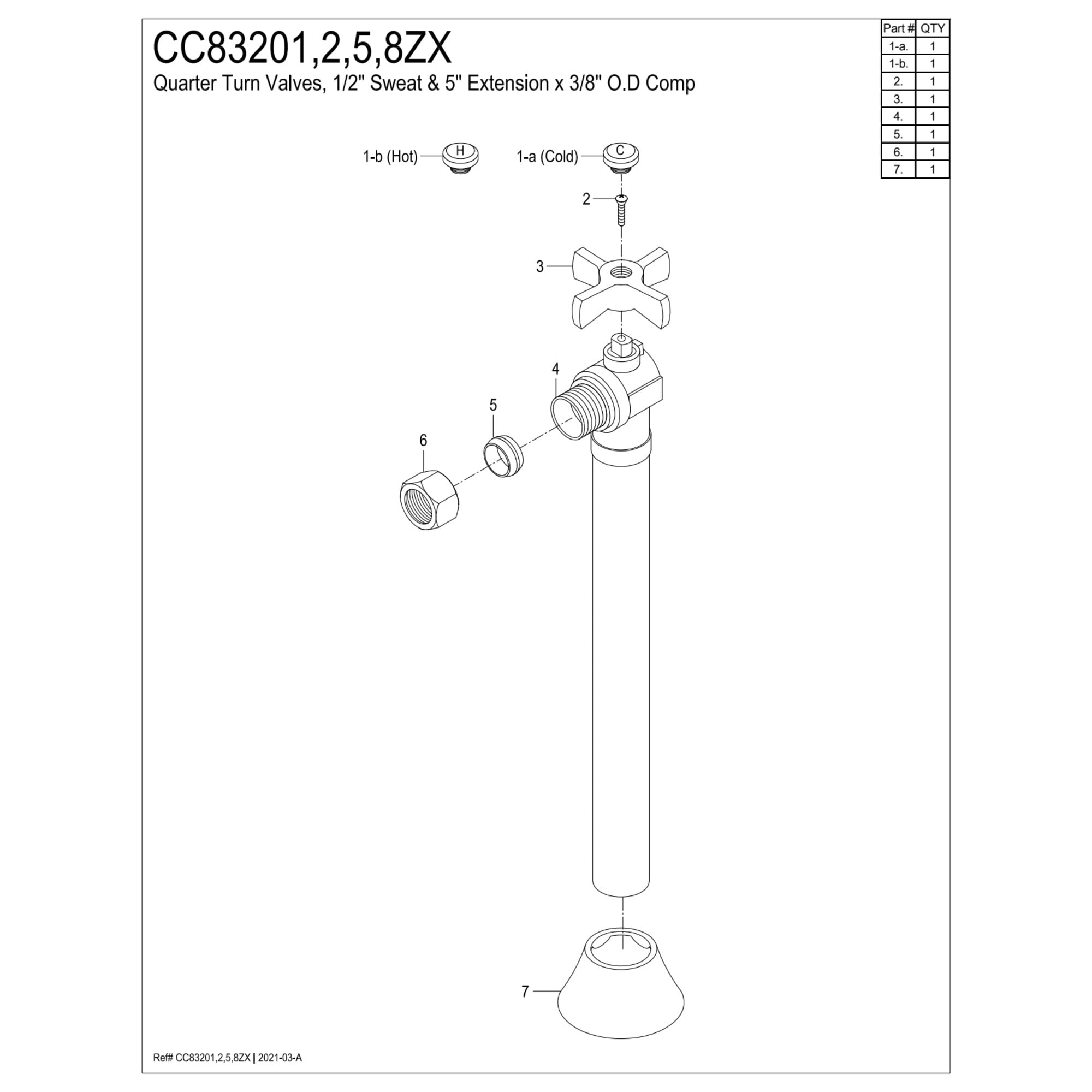 Kingston Brass CC83208ZX 1/2-Inch Sweat x 3/8-Inch O.D. Comp Angle Shut-Off Valve with 5-Inch Extension in Brushed Nickel