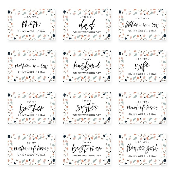 Koyal Wholesale Wedding Day Gift Cards Set with Envelopes Set of 12, Terrazzo