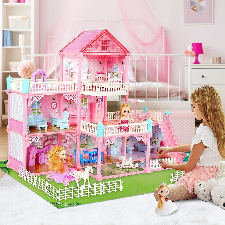  TEMI Doll House Girls Toys - 4-Story 12 Rooms Playhouse with 2  Dolls Toy Figures, Fully Furnished Fashion Dollhouse, Pretend Playhouse  with Accessories, Gift Toy for Kids Ages 3 4 5 6 7 8+ : Toys & Games