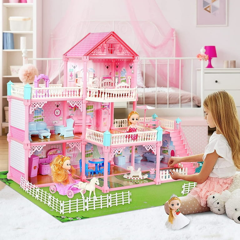  TEMI Doll House Girls Toys - 4-Story 12 Rooms Playhouse with 2  Dolls Toy Figures, Fully Furnished Fashion Dollhouse, Pretend Playhouse  with Accessories, Gift Toy for Kids Ages 3 4 5 6 7 8+ : Toys & Games