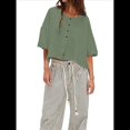 thumbnail image 3 of Suéter Corto con Botones Y2K para Mujer, Cárdigan de Color Liso con Cuello Redondo y Mangas , Top de Punto, Ropa de Calle. Verde M, 3 of 8