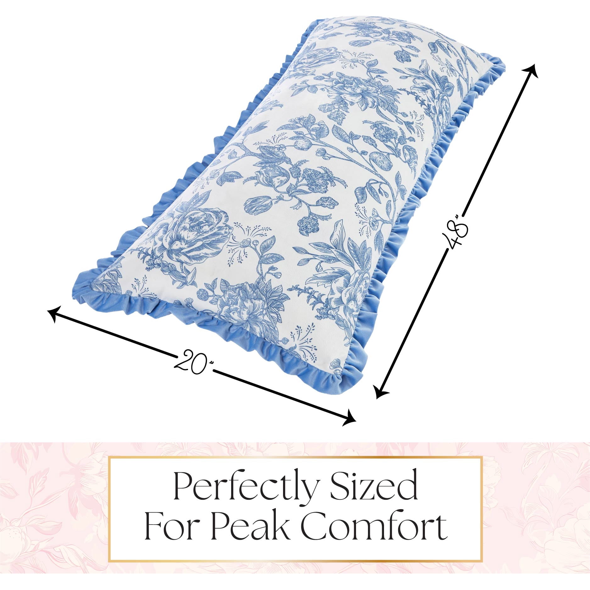 Petals and Pearls by Urban Shop 20" x 48" Ruffle Mink Body Pillow, Blue