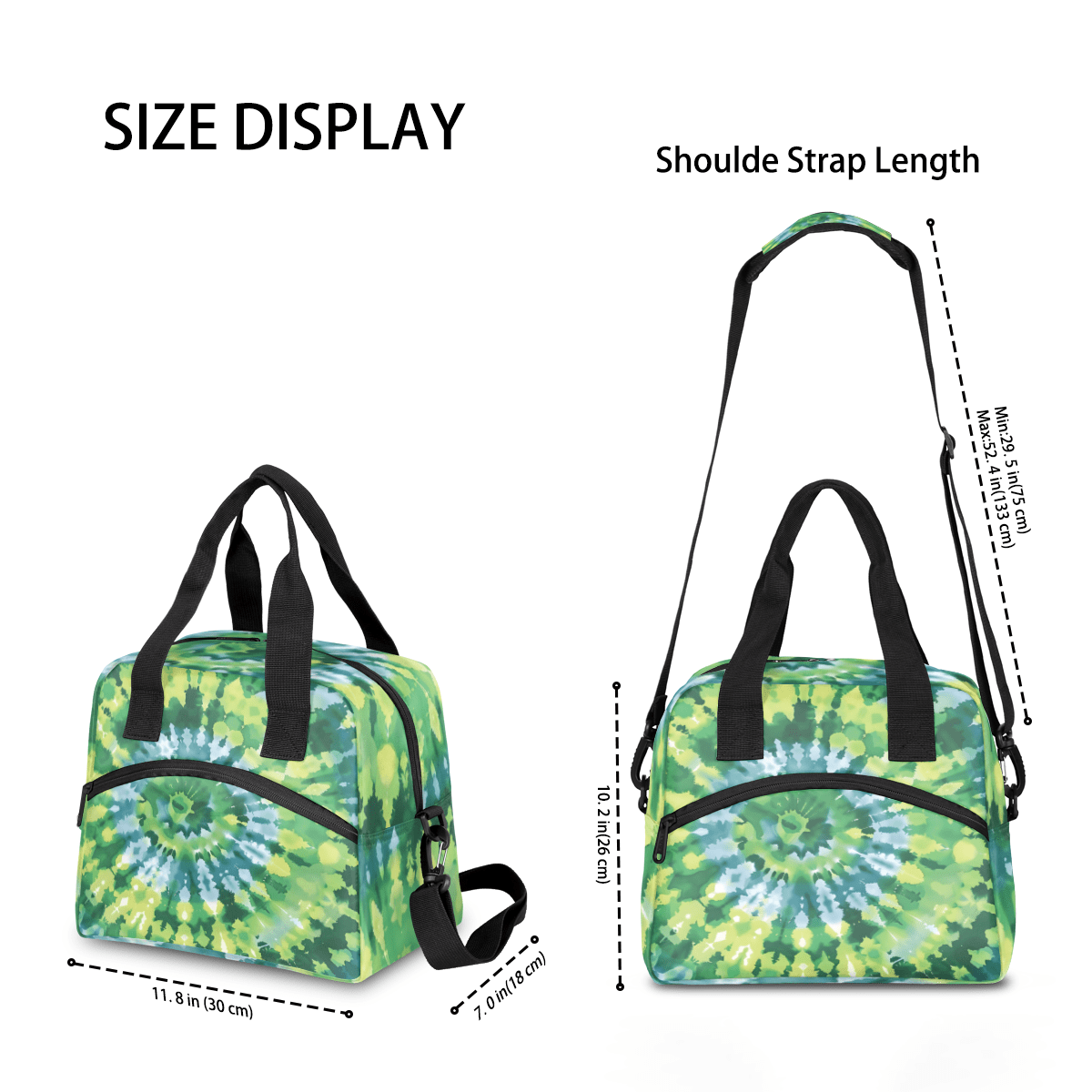 Herdesigns Tie Dye Green Insulated Lunch Bag for Women Men Adults Large Reusable Lunch Box Leakproof Portable Cooler Tote Bags with Adjustable Shoulder Strap