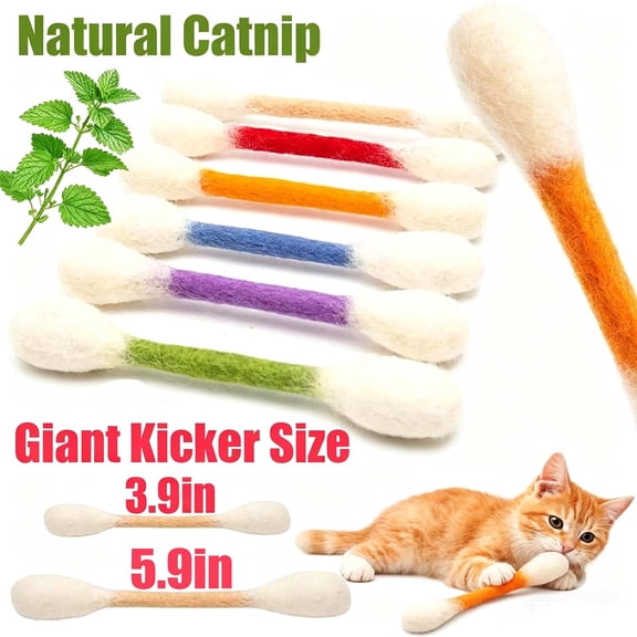Cat Q Tip Toy, Cotton Swabs Cat Toys with Catnip, 6 Pk Giant Q Tip Cats Toy for Boredom Durable Dental Teething Ropes, Big Interactive Felt Kitty Kicker Play Lover Gift Accessories, #01_Beige-S