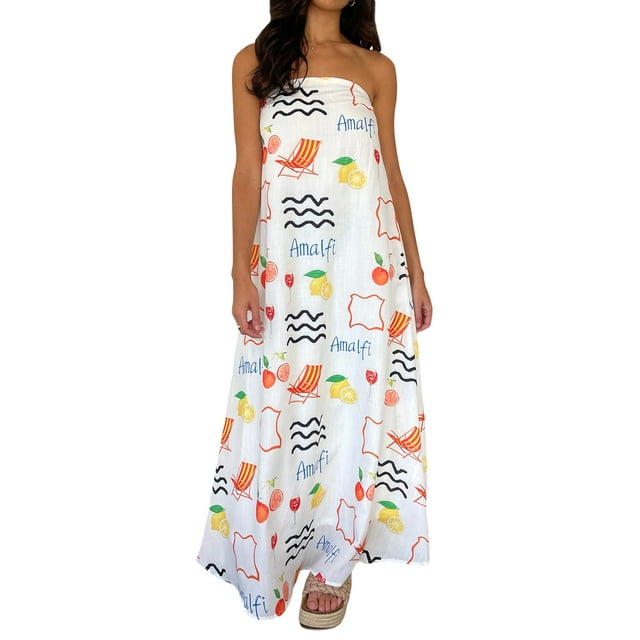 Gupgi Robe Sans Bretelles pour Femmes Boho Fluide Longue Robe Tube Épaules Dénudées Ample Robe de Plage