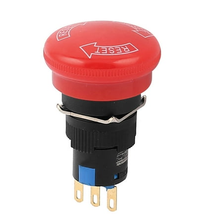 - 16mm 3 Pin SPDT NO/NC Mushroom Head Emergency Stop Push Button Switch