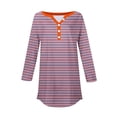 thumbnail image 4 of YUGYXL Casual Henley Shirts for Women Three Quarter Sleeve Tshirts Trendy Striped Blouses Tops Ladies Tunics Tees Pink S, 4 of 5