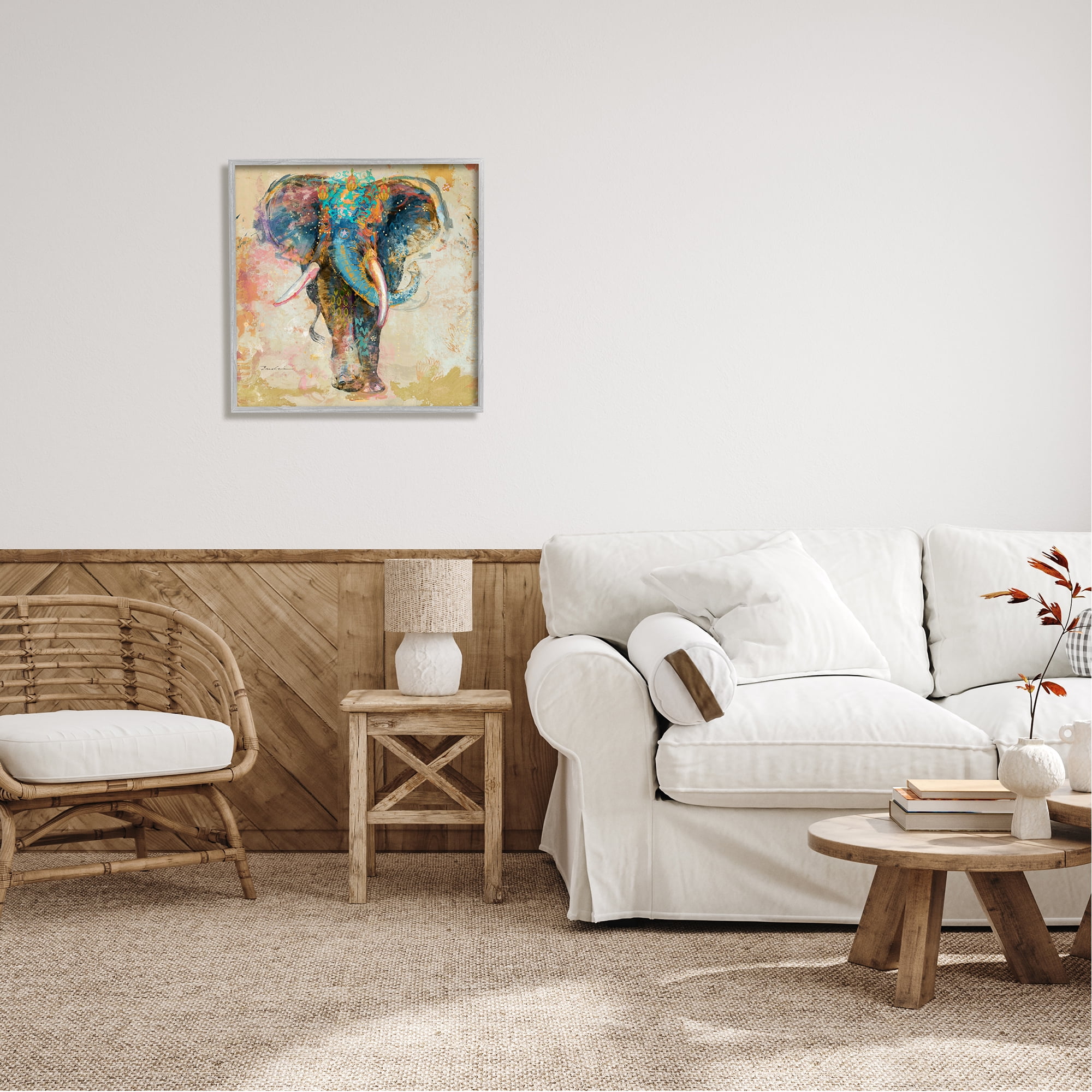 Stupell Vivid Elephant Collage Pattern Animals & Insects Painting Gray Framed Art Print Wall Art