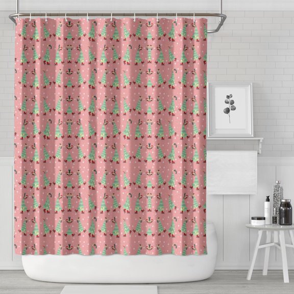 Pink Christmas Tree Pattern Shower Curtain 72"x84" ,Bathroom Decorative Shower Curtains Set with 12 Hooks,Modern Waterproof Washable Shower Curtain