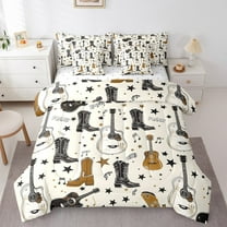 Erosebridal Rustic Shoes Bed in a Bag Twin size, Western Cowgirl Bed Set, Guitar Music Decor, Reversible 7-Piece