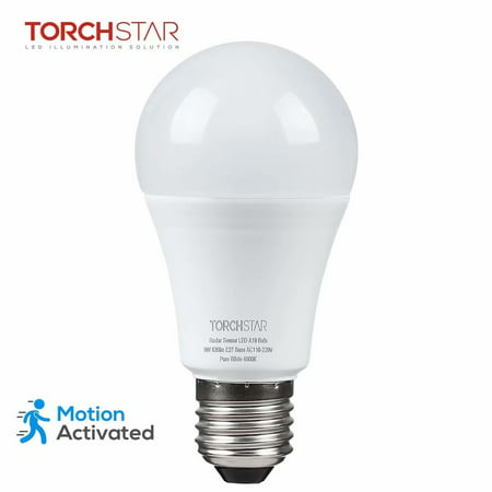 TORCHSTAR 9W A19 Motion Sensor Light Bulbs, Dusk to Dawn LED Light Bulbs for Driveways, Basements, Garages, 6000K Pure White, E27 (Best Light Bulbs For Garage)