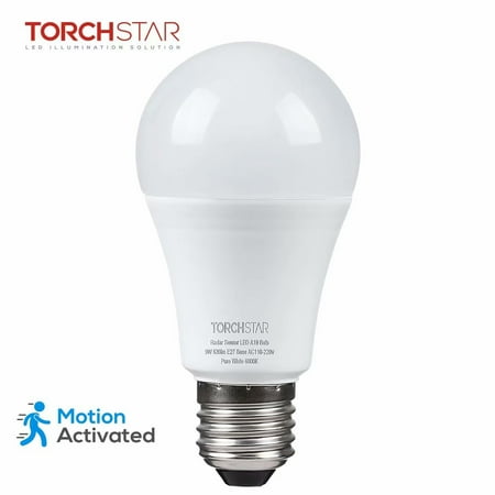 TORCHSTAR 9W A19 Motion Sensor Light Bulbs, Dusk to Dawn LED Light Bulbs for Driveways, Basements, Garages, 6000K Pure White, E27 (Best Light Bulbs For Living Room)