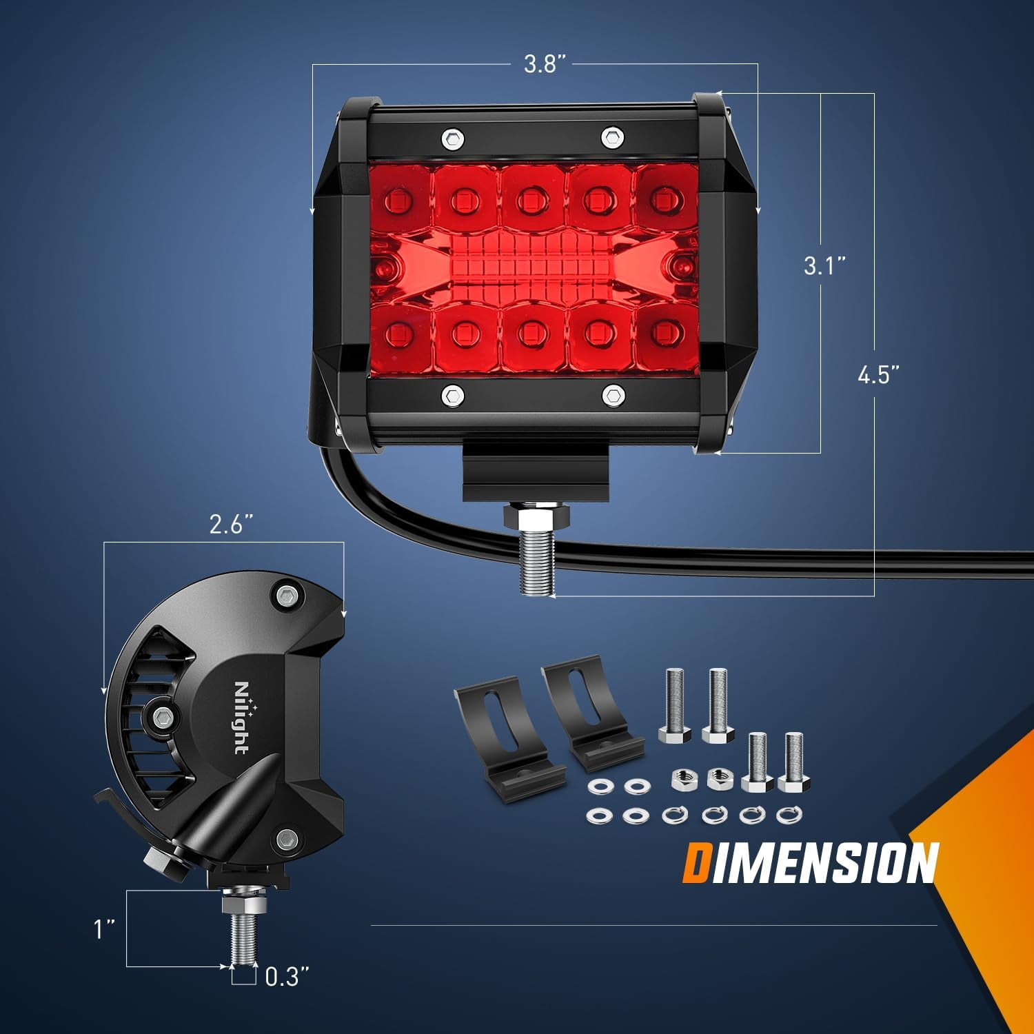 Nilight 4" LED Light Pod Red Triple Row 2PCS 60W Flood Spot Combo Driving Fog Lights Fishing Hunting Emergency Safety Signal Deck Trailer Lights for UTV Pick-up Van Boat Tractor