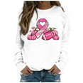 thumbnail image 3 of QATAINLAV Sacs à Main pour Femmes Liquidation Chandails en Molleton Ruban Rose pour Femmes Mode Automne 2025 Manches Longues Chemises Décontractées Col Rond Chandail Blouse Sensibilisation au Cancer du Sein Hauts Blanc TG, 3 of 6