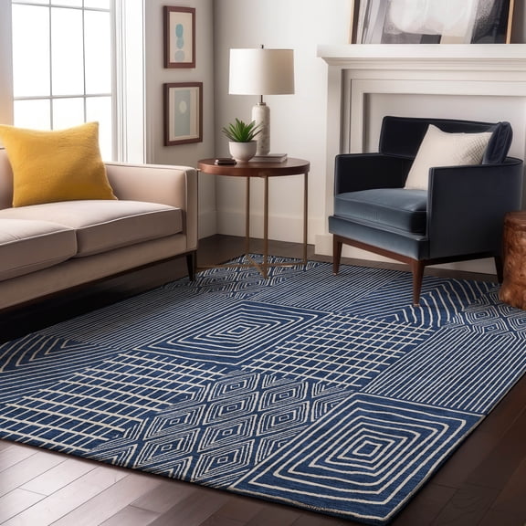 Addison Rugs Mayfield Premium Machine Washable Transitional Geometric Navy Rectangle Rug, 9' x 12'