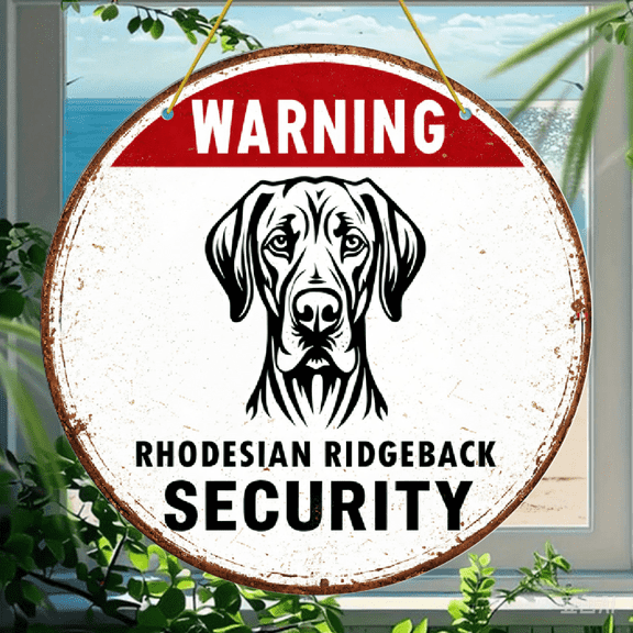 Rhodesian Ridgeback Warning Sign 8 Inch, Vintage Style Dog Security Hanging Ornament, Acrylic Round Wall Decor 1 Pack for Home Gate