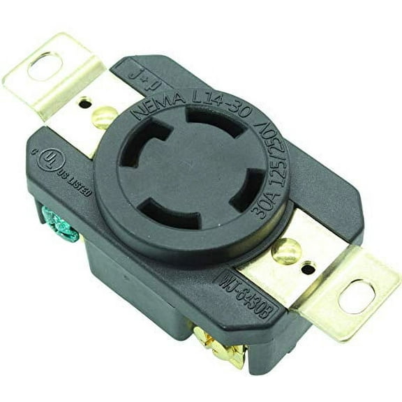 Journeyman-Pro 2610, NEMA L5-30R, 30A 250 Volt, Flush Mounting Locking Receptacle Socket/Outlet, Black Industrial Grade, Grounding Welding/Generator Rated 7500 Watts (1, 2610 w/SS Faceplate)