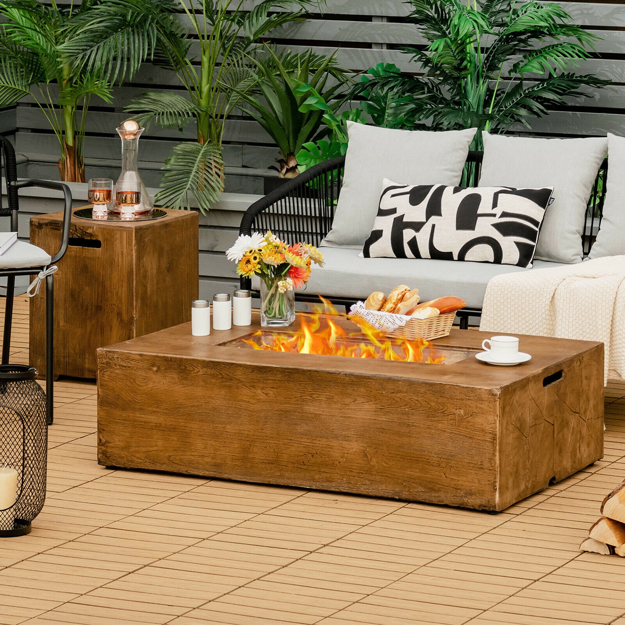 Gymax 48 x27-inch Outdoor Gas Fire Pit Table 50,000 BTU W/ Lava Rocks & Cover