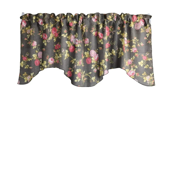 Scalloped Valance Cotton Vintage Floral Large Roses Print 58" Wide / 20" Tall
