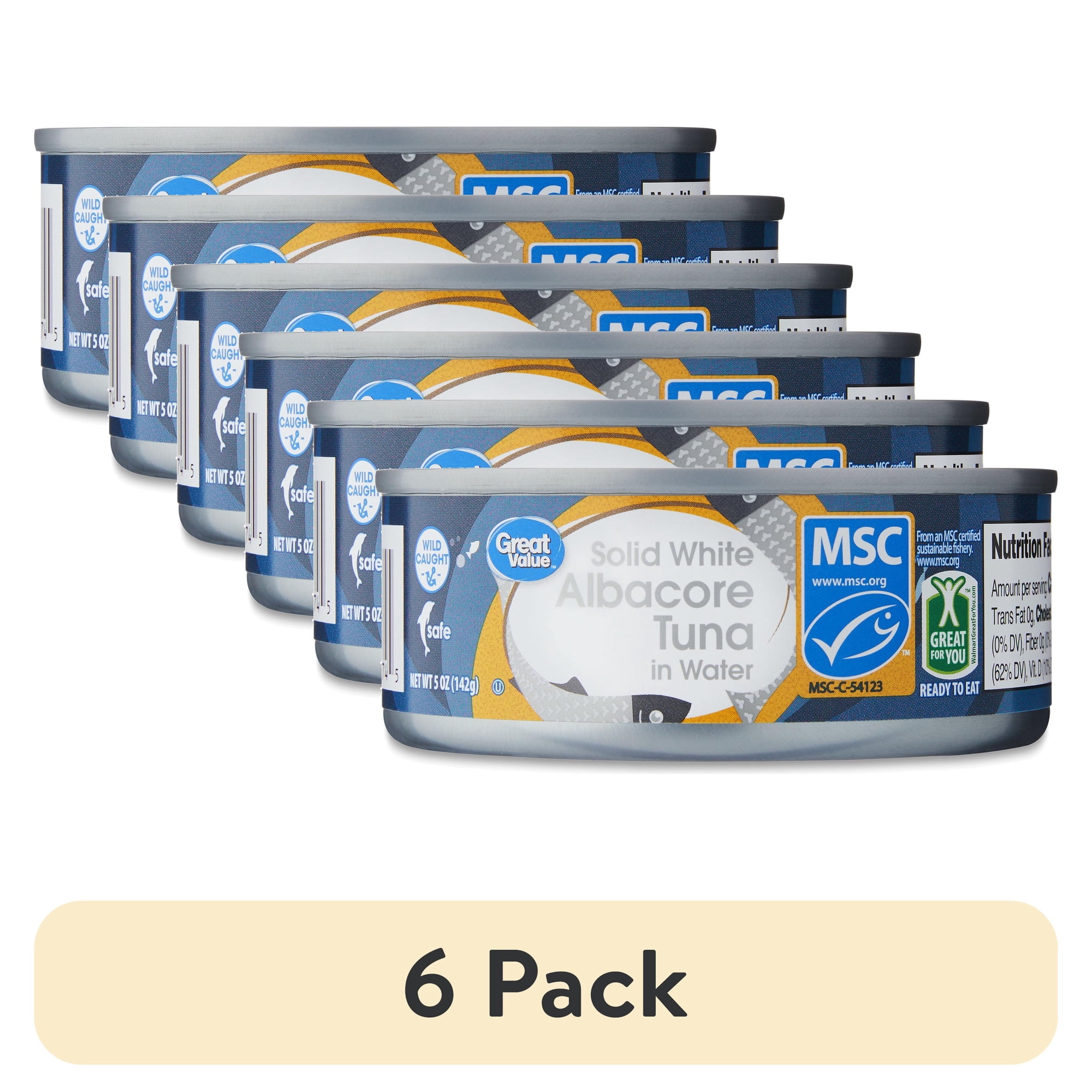 (6 pack) Great Value Solid White Albacore Tuna in Water, 5 oz